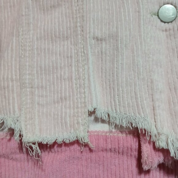 POL Urban Outfitters Pink Ivory Corduroy Frayed Oversized Cropped Jacket Women S - Picture 6 of 12